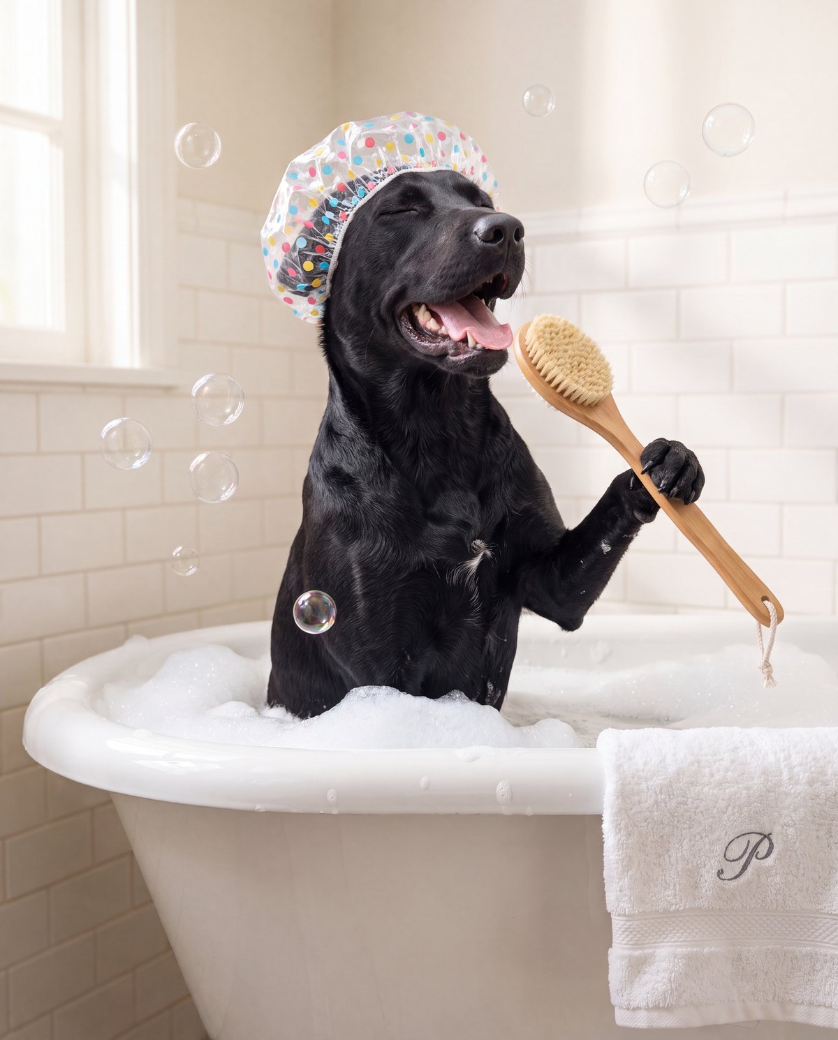 Funny shower karaoke scene made from the same photo